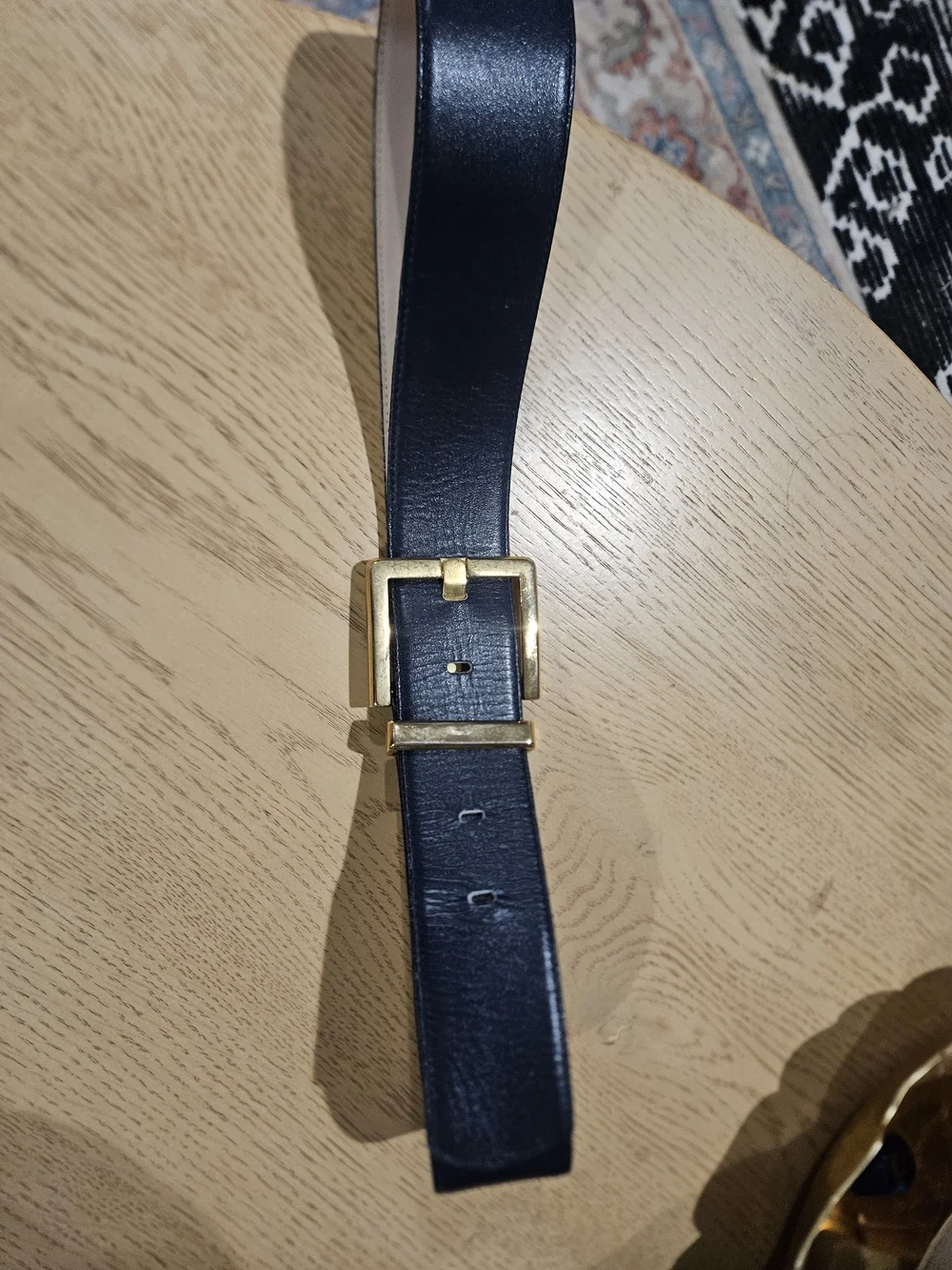 Vintage Amanda Smith Navy Genuine Leather Gold Buckle Waist Belt XL 80s 90s